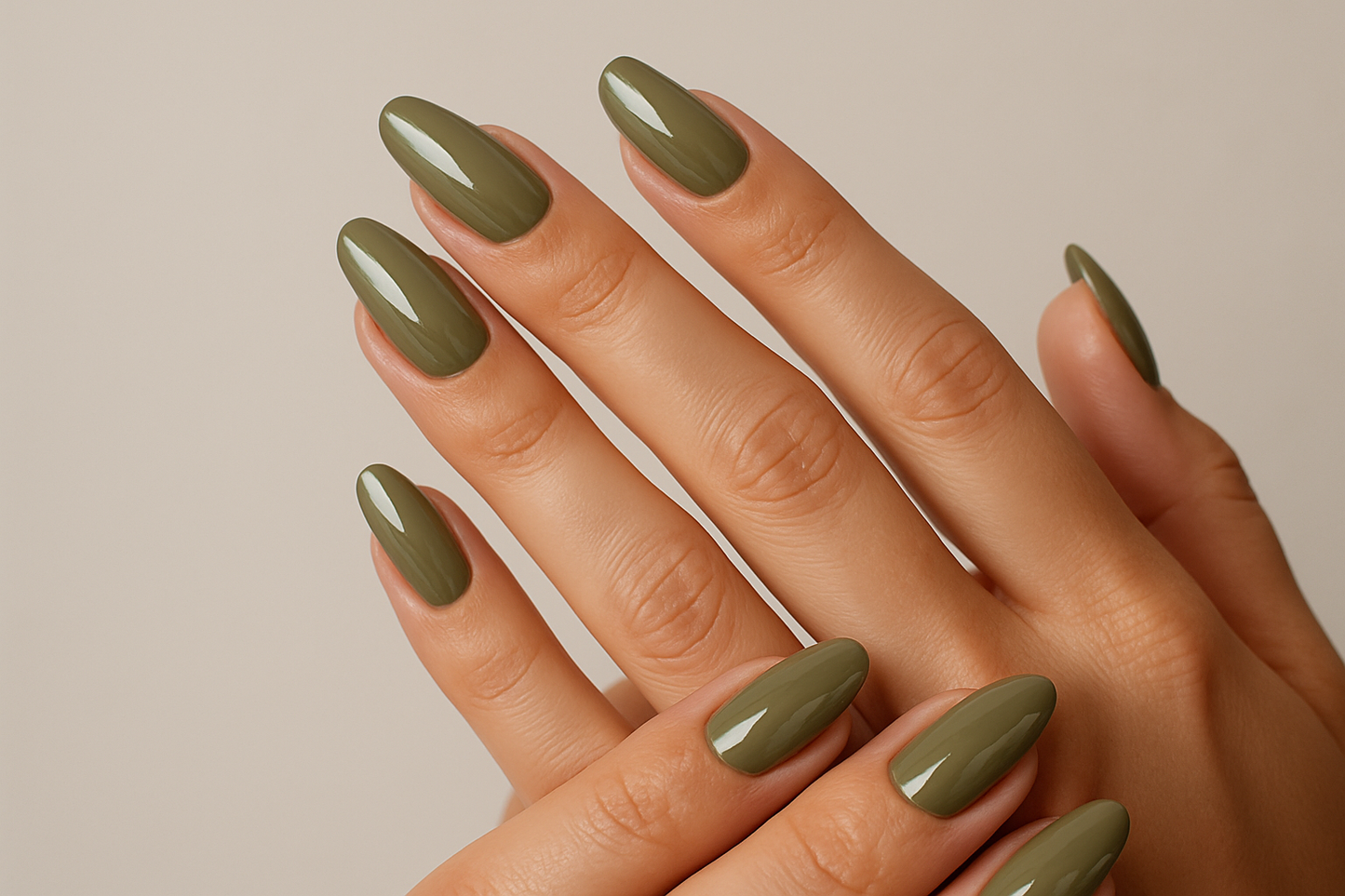 beautiful hands with this olive nail acrylic color on nails