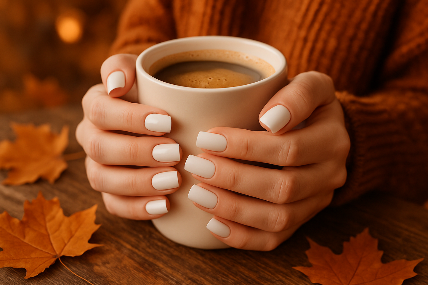 holding the cup on a way that we can see more of her finger nails